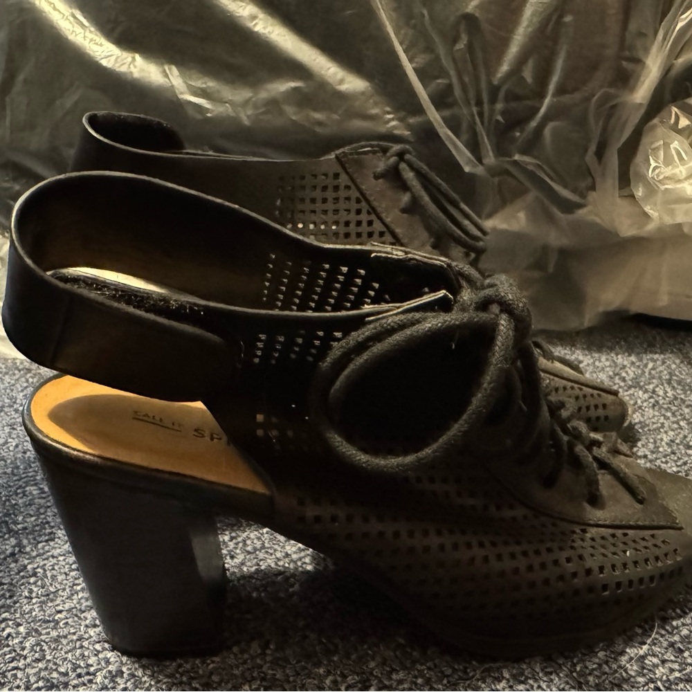 Call It Spring Black Lace-Up Heels - Picture 2 of 4